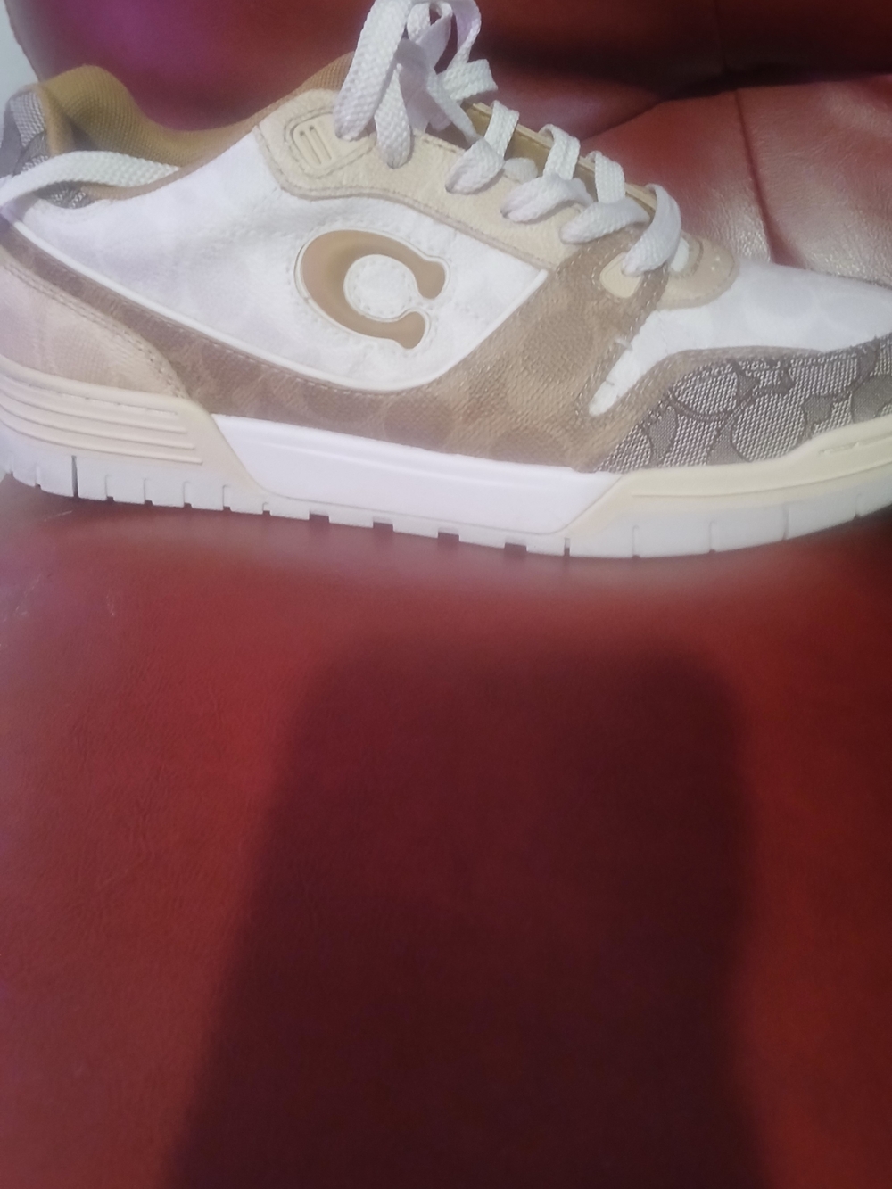 Coach Tan and White Signature Low-Top Sneaker